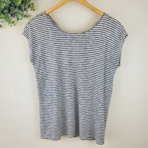 3/$20 LOFT Striped Open Back Gray Cream Top Med
